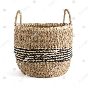 Panier rond rustique tressé en jonc de mer tendance, organisateur de maison durable pour le rangement du linge, couleur et taille personnalisables - Product Image 3