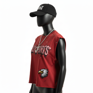 Débardeur sans manches en jersey de coton pour femme, style streetwear, ourlet brut, broderie graphique, logo personnalisé, chemises en coton sans manches pour femme - Product Image 3