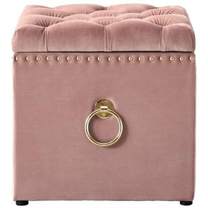 Square Ottoman with Knob Handle Velvet Fabric Seating Stool Foot Rest Upholstered Makeup Dressing Stool Padded Seat Shoe <b>Bench</b> - Product Image 2