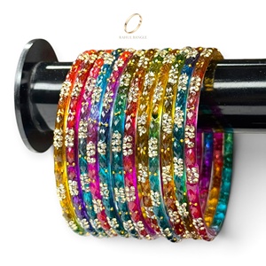 Lot de bracelets en verre arc-en-ciel style goutte de pluie, inspirés du Cachemire indien, multicolores, en cristal doré, pour femmes, bijoux de mariage et de mariée - Product Image 1