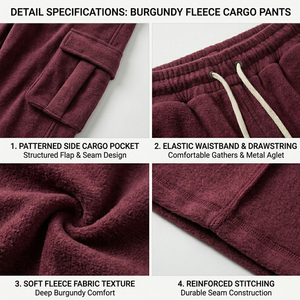 Pantalon de jogging décontracté pour homme en molleton bordeaux, taille élastique, poches latérales, poids moyen, respirant, tricoté, style automne - Product Image 6