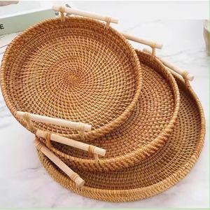 Set of 3 Round Rattan Serving Trays Handwoven Natural Wicker Tray Set for Food Serving Home Decor and Restaurant <b>Display</b> - Product Image 2