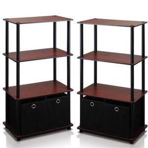 Juego de 2 estanterías de almacenamiento de 4 niveles en color cerezo oscuro/negro con contenedores - Product Image 4