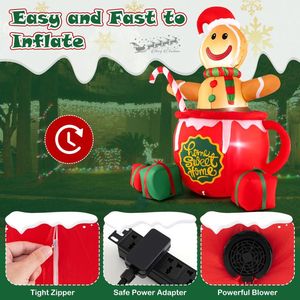 Décorations de jardin gonflables pour les fêtes de plein air - Bonhomme en pain d'épices de 7 pieds dans une tasse de chocolat chaud avec lumières LED et boîtes cadeaux - Product Image 6
