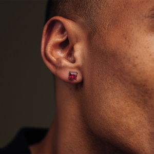 Pendientes de Lujo para Hombre con Circonita Roja, Corte Princesa, Piedra Rubí, Plata de Ley 925, Estilo Hip Hop - Product Image 1