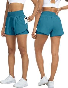 Shorts Deportivos de Cintura Alta, Color Sólido, con Bolsillos, de Secado Rápido, Tejido de Spandex y Poliéster, para Mujer - Product Image 5