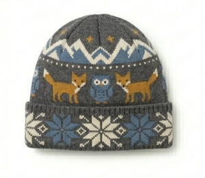 Knit Beanie Hat With Geometric Pattern Gray <b>Winter</b> <b>Cap</b> For Adults 56-58CM Head Circumference Casual Outdoor Wear - Product Image 1