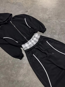 Luxury Sweatsuit Blank <b>Plain</b> Black Baggy Cropped Hoodie and Sweatpants Joggers Two Piece Set <b>Plain</b> <b>Tracksuits</b> - Product Image 2