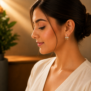 Boucles d'oreilles en or jaune 14 carats plaqué or avec nœud en ruban et diamants pour femmes, accessoires de bijoux de luxe - Product Image 6