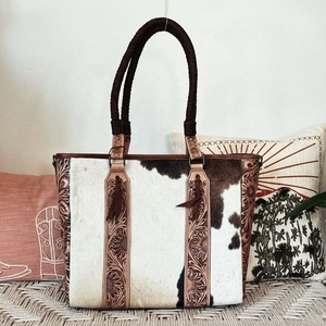 High Quality Women's Natural Cowhide Leather Bohemian Hand <b>Tooling</b> Western <b>Tote</b> <b>Bag</b> Autumn Concealed Carry Tassel Flower - Product Image 1