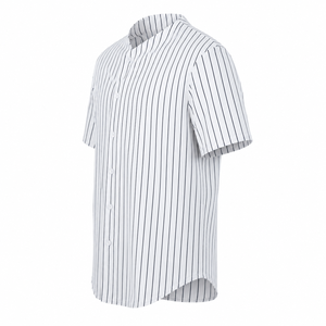 Chemise décontractée pour homme, style baseball, à rayures fines blanches, manches courtes, col mandarin, boutonnée, en jersey, personnalisable OEM ODM - Product Image 2