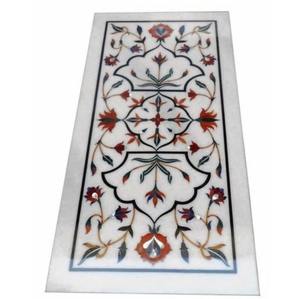 Tablero de mesa de comedor de mármol blanco con incrustaciones de piedras preciosas | Tablero de mesa de restaurante | Tablero de mesa de mármol para sala de estar | Losa de mármol para cocina - Product Image 3