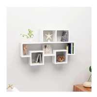 Estante de pared flotante de varias niveles con diseño de fase lunar creciente, rejilla de madera, expositor de cristales, caja de sombra celestial y soporte para almacenamiento de piedras