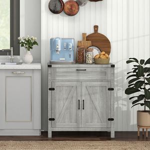 Modern Farmhouse <b>Sideboard</b> Storage Cabinet Antique Design Gray Buffet with 2 Barn Doors Drawer for Living Room or Dining Room - Product Image 2