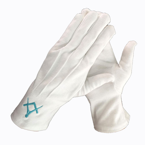 Gants maçonniques en coton blanc avec logo brodé, longueur poignet, style uni, respirants, écologiques, pour usage formel et quotidien - Product Image 4