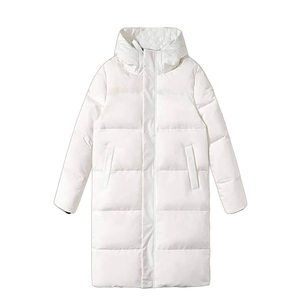 Long Quilted <b>Winter</b> Jacket With Hood Full Sleeves Zipper Closure Solid Color Polyester Shell <b>Thick</b> Warm <b>Coat</b> - Product Image 1