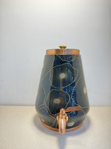 Premium Teal Blue Printed Pure <b>Copper</b> Water Dispenser Tank 8L Abstract Gold Floral Matka Leakproof Metal Water Camper with Tap - Product Image 6