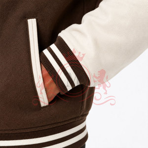 Stylish Daily Outfit Brown <b>White</b> Letterman <b>Jacket</b> Premium Soft Fabric Ribbed Hem Snap Closure - Product Image 6