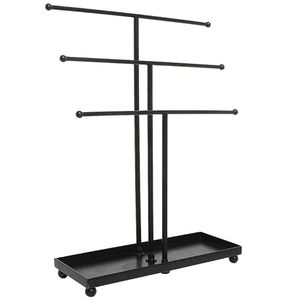 Modern Black Jewelry Display Stand with Adjustable Bars and Tray for Necklaces Bracelets <b>Watches</b> Rings Organized Storage Rack - Product Image 3