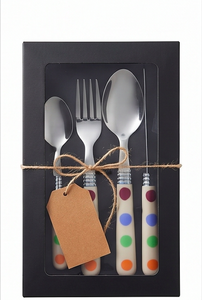 Ensemble de couverts colorés à pois avec poignée, ustensiles en acier inoxydable, compatibles lave-vaisselle, 4 pièces, pour les fêtes - Product Image 6
