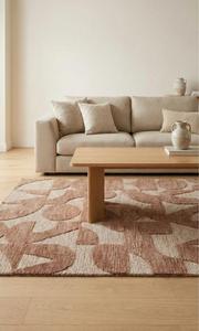 Alfombra de Lana Tejida a Mano de Color Marrón Cobre, Antideslizante, con Patrón Abstracto para Interiores Modernos, de Alta Demanda - Product Image 3