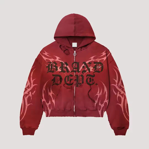 เสื้อฮู้ดดี้ผ้าฟลีซคอตตอน 100% ทรงหลวม ตกแต่งลายปัก สไตล์วินเทจ ล้างสีแบบแอซิดวอช แต่งดีเทลขาดๆ แบบสตรีทแวร์สำหรับฤดูหนาว - Product Image 5