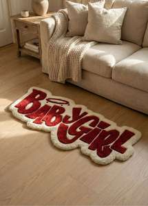 Tapis de luxe moderne en laine bordeaux et blanc, tufté à la main, antidérapant, avec lettrage personnalisé, très demandé, best-seller, pour décoration de sol - Product Image 2