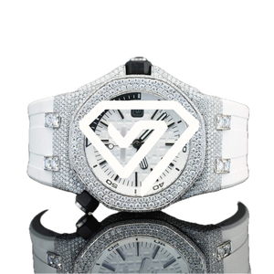Montre chronographe 41 mm style moissanite, or rose bicolore, entièrement pavée de diamants, montre de luxe glacée - Product Image 5
