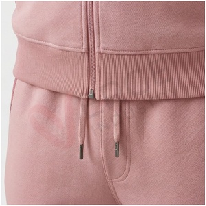 Ensemble de survêtement unisexe rose à manches longues, col montant, fermeture éclair sur le devant, couleur unie, respirant, coupe décontractée, pour l'automne - Product Image 5