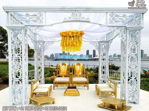 Boda creativa blanco corte láser Marruecos Mandap tendencia corte láser Metal Mandap para bodas blanco Mandap para bodas asiáticas - Product Image 3