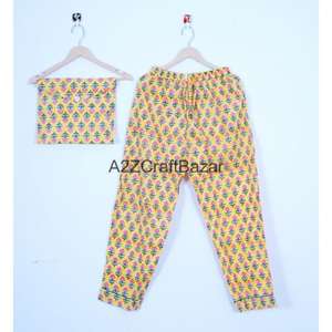 Conjunto de Pijama de 2 Piezas para Mujer, Estilo Bohemio Romántico Clásico de Verano, Suave y Liso, 100% Algodón, Cintura Elástica, Top y Pantalones - Product Image 3