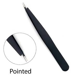 Ensemble de pinces à cils de précision en acier inoxydable à pointe lisse, 4 pièces, emballage en cuir noir - Product Image 5