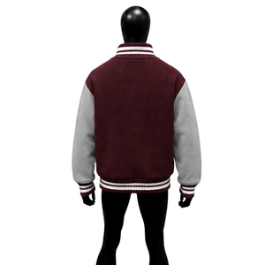 Chaqueta universitaria de lana color granate con mangas gris claro, chaqueta bomber de béisbol de primera calidad para hombre y mujer, venta al por mayor, Letterman Jack - Product Image 2