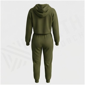 Conjunto de Sudadera con Capucha y Pantalones Deportivos Verde Oliva para Mujer, Estilo Casual, Color Sólido, Manga Larga, con Cordón Ajustable, Ropa Deportiva para Otoño - Product Image 2