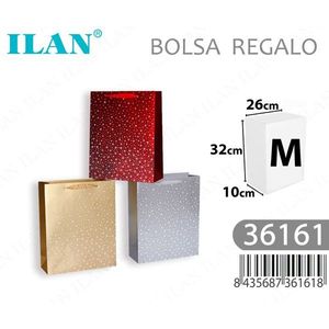 Borsa Regalo ILAN M 26x32x10cm con Motivo a Stelle Rosso Oro Argento - Product Image 3