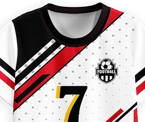 Kids Soccer Uniform Set - White Red Black Geometric Print Jersey Shorts Sublimated 100% Polyester Breathable Crew Neck - Product Image 5
