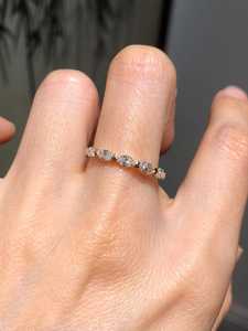 Anillo de media eternidad minimalista con diamantes talla marquesa para mujer, de oro macizo de 10K, cultivados en laboratorio, joyería fina para fiestas y ocasiones especiales. - Product Image 3