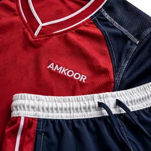 Conjunto de Camiseta y Pantalones Cortos de Voleibol AMKOOR Unisex Rojo y Azul Oscuro, Transpirable, de Poliéster, Ropa Deportiva Personalizada para Equipos - Product Image 6