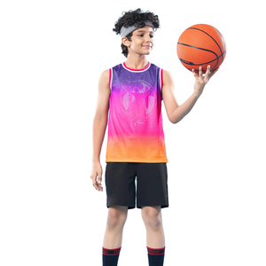 Boys Basketball Uniform Sublimation Gradient Sleeveless Jersey Tank Top and <b>Shorts</b> Set Kids Youth Sportswear Custom Team Wear - Product Image 1
