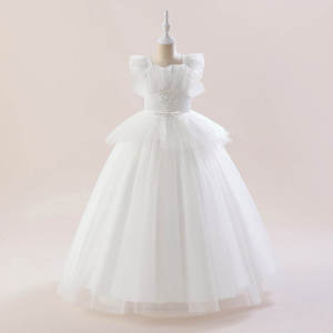 Vestido de Princesa Blanco de Alta Calidad al por Mayor para Niñas de 1 a 12 Años, Elegante Vestido de Tul con Capas, Largo hasta el Suelo, Transpirable, con Volantes - Product Image 5