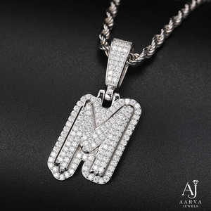 Collier unisexe en argent 925 avec pendentif lettre en moissanite, breloque initiale entièrement pavée, bijoux hip-hop pour soirée - Product Image 1