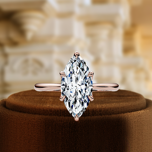 Anillo de compromiso de oro macizo de 14K con diamante de laboratorio de 1.5CT de corte marquesa de 6 puntas, anillo de promesa para fiesta de bodas con pavé parcial, anillo nupcial - Product Image 6