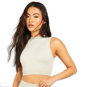 Qualité supérieure femmes Streetwear Style Beige couleur côtelé sans manches hauts courts à vendre pour les dames à la mode - Product Image 1