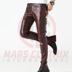 Pantalon en cuir tendance pour homme, léger, imperméable, style streetwear moderne, coupe confortable, pantalon en cuir pour homme en vente en ligne - Product Image 4