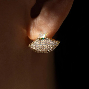 Luxury 925 Sterling <b>Silver</b> Filled Moissanite Stud Earrings <b>Fan</b> Shape Pave Design Women's Everyday Wear Jewelry for Gifts - Product Image 1