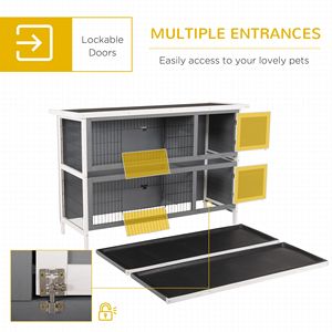 Cage à lapins en bois à 2 étages, grande taille 54 pouces, avec portes verrouillables, plateau anti-fuite, habitat pour petits animaux, imperméable - Product Image 4