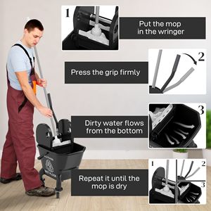 Secchio per Mop da 27,5 Quarti con Ruote e Strizzatore, in Plastica PP Nera, Capacità 30L, con Manico a Pressione e Mop per Pulizia Pavimenti - Product Image 5