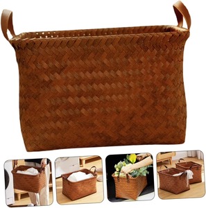 Seagrass <b>basket</b> with leather handles on both sides Handmade <b>Storage</b> <b>Basket</b> Wholesale eco-friendly Made Viet Nam - Product Image 5