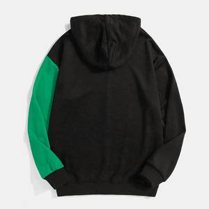 Sweat-shirt à capuche pour homme, noir et vert, à blocs de couleur, manches raglan, coupe oversize, décontracté, en molleton bouclette, pour l'automne - Product Image 2