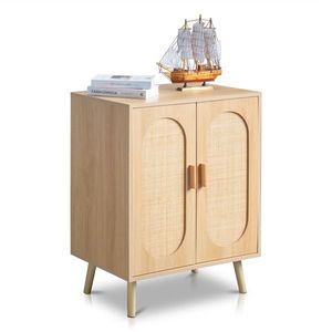 Moderno armadietto per scarpe in Rattan a doppia porta con ripiani regolabili per soggiorno camera da letto o corridoio - Product Image 4